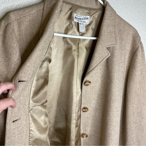 Pendleton Vintage Women's Tan Herringbone Button Down Virgin Wool Jacket Size 18 - Picture 13 of 16